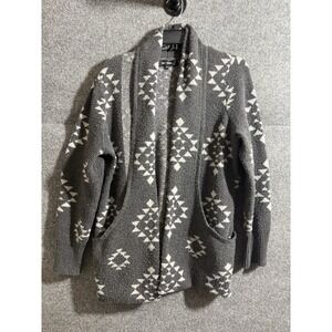 Chloe+Jasmine Large Gray and Cream Aztec Print Cardigan Sweater Oversized F26